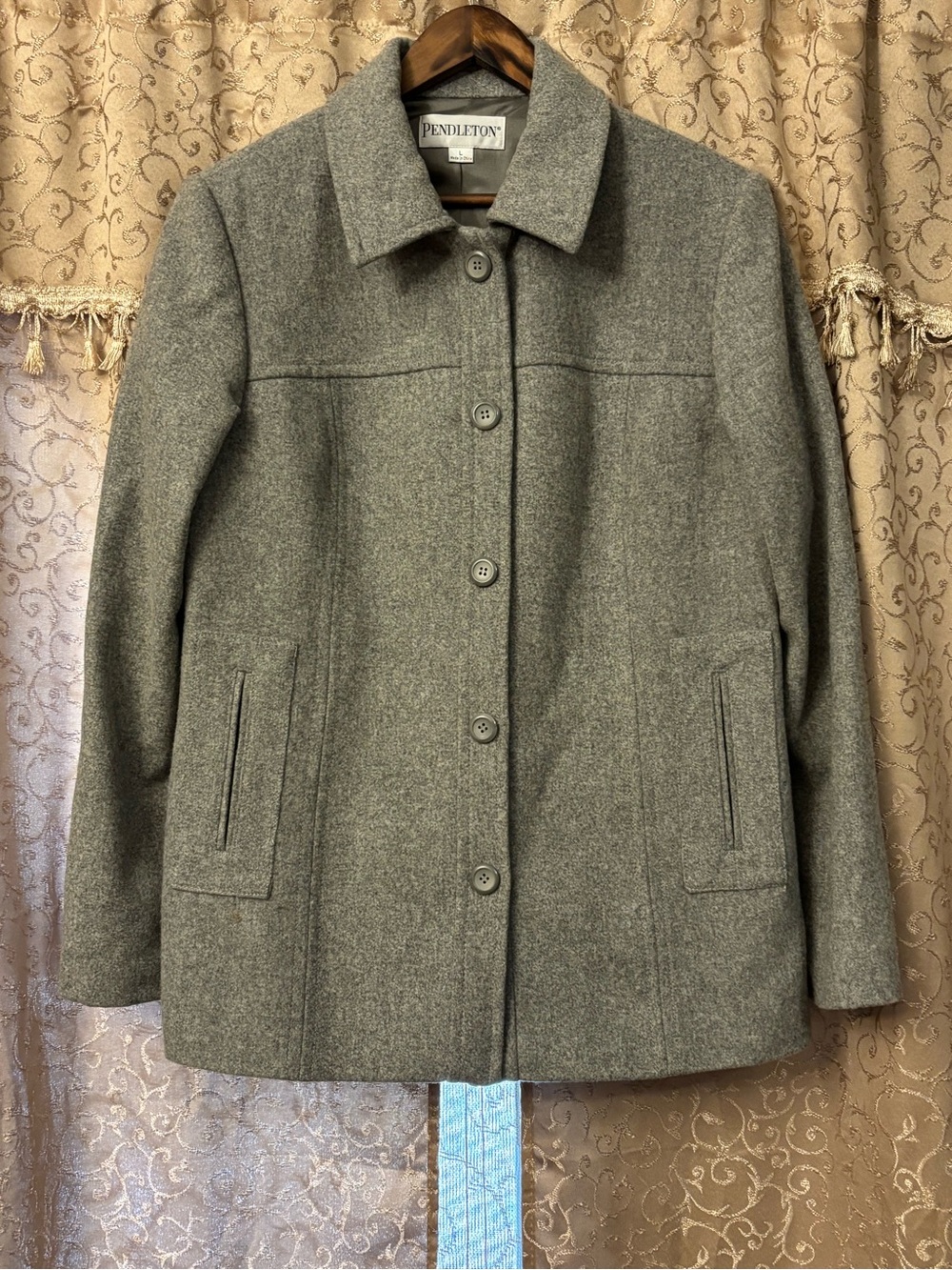 Pendleton Grey Wool Button-Up Coat-Large - Picture 4 of 7